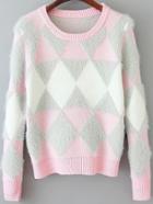 Romwe Diamond Shaggy Pink Sweater