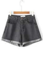Romwe Black Rolled Hem Denim Shorts