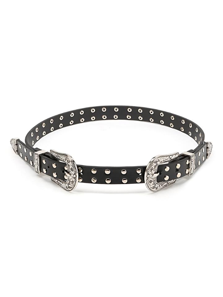 Romwe Double Buckle Studded Belt