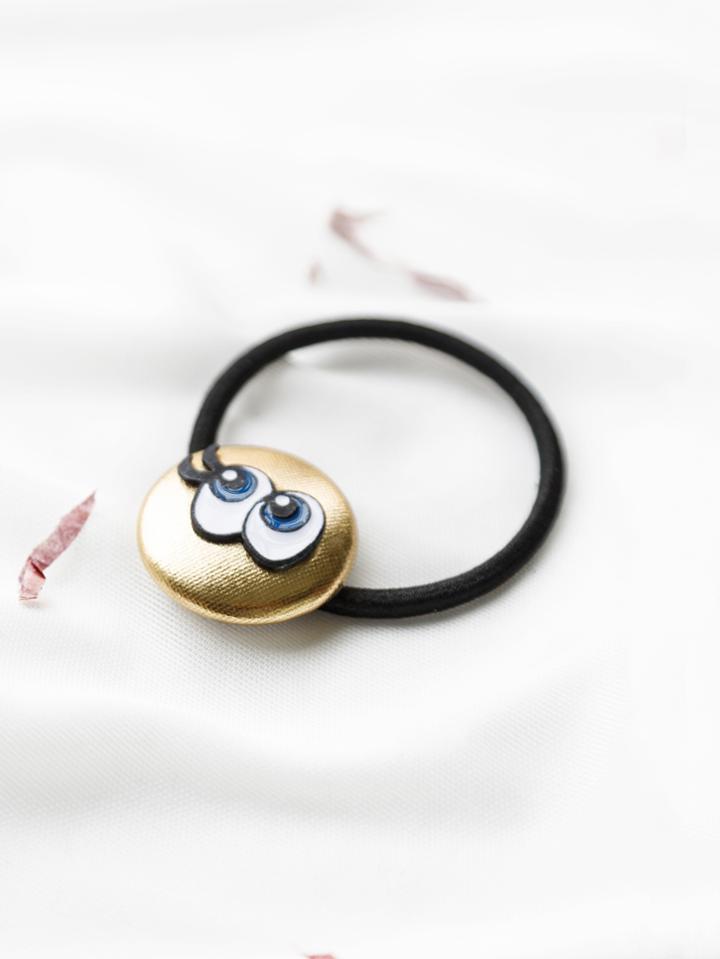 Romwe Gold Eyes Applique Button Hair Tie