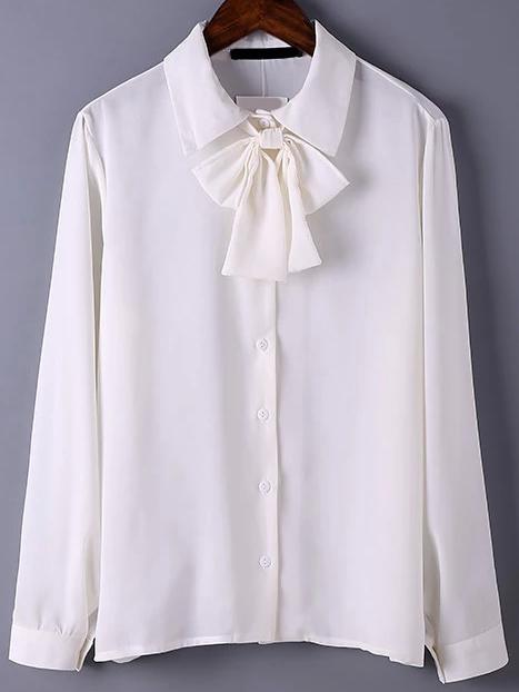 Romwe Tie Collar White Shirt