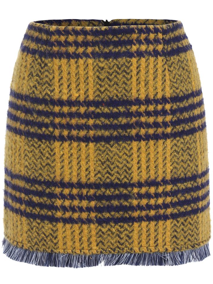 Romwe Plaid Zipper Yellow Skirt