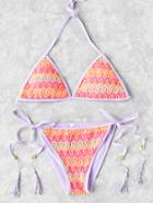 Romwe Graphic Pattern Tassel Tie Triangle Bikini Set