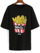 Romwe Fries Print Black T-shirt