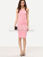Romwe Pink Knitted Rib Spaghetti Strap Bodycon Dress