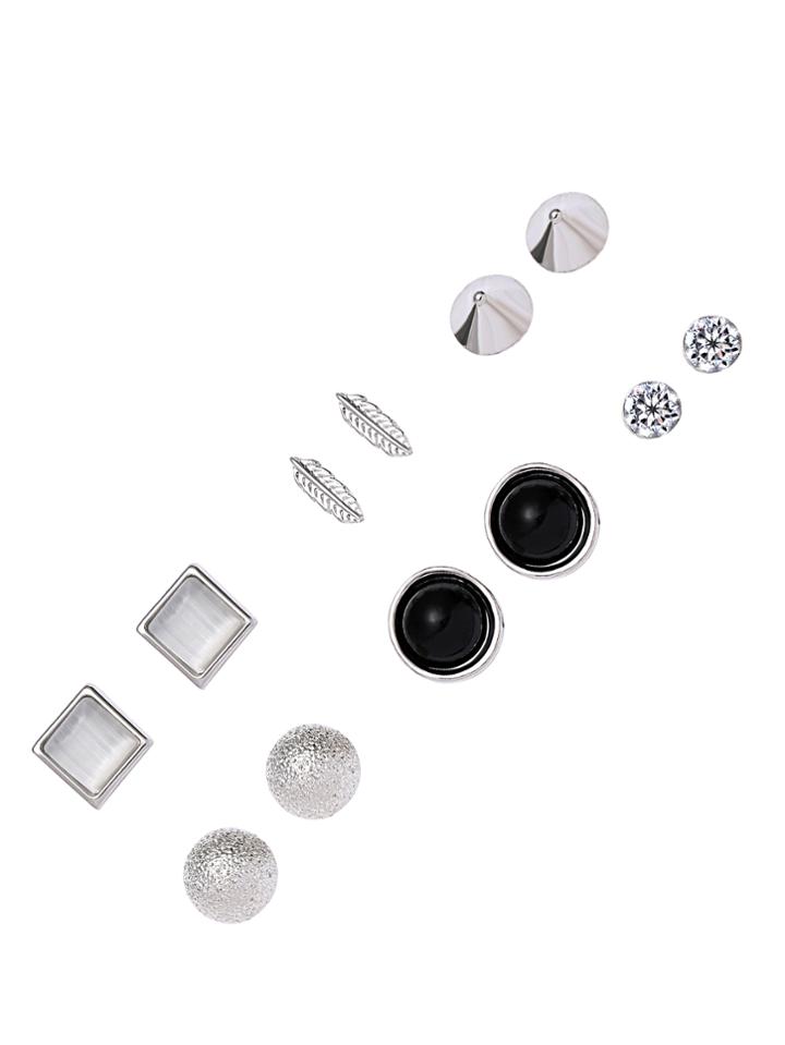 Romwe Silver Tone Multi Modelling Earring Set 6pcs