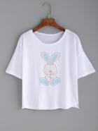 Romwe White Rabbit Print Drop Shoulder T-shirt