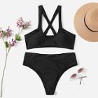 Romwe Plus Criss Cross Scoop Neck Bikini Set