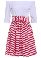 Romwe Off The Shoulder Striped Flare Dress