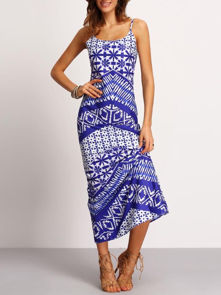 Romwe Spaghetti Strap Print Maxi Dress