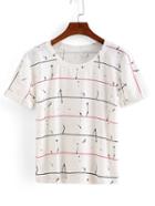 Romwe Rolled Sleeve Paint Splatter Print Striped T-shirt