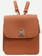 Romwe Brown Pebbled Faux Leather Layered Flap Backpack