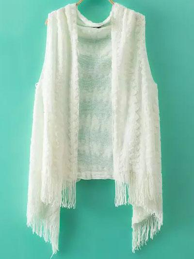 Romwe Tassel White Sweater Vest