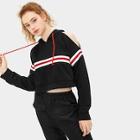 Romwe Striped Tape Panel Cut Out Drawstring Hoodie
