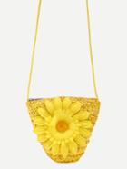 Romwe Yellow Flower Embellished Straw Crossbody Bag