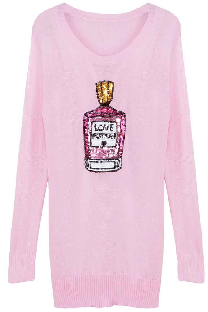 Romwe Romwe Sequined Perfume Bottle Embellished Long-sleeved Jumper