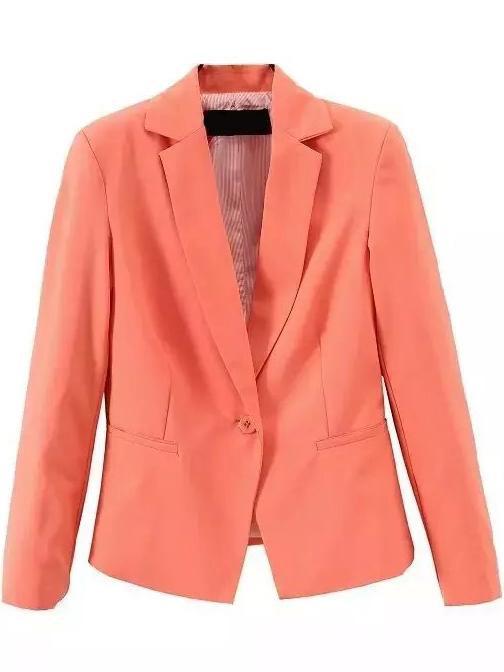 Romwe Notch Lapel Single Button Slim Orange Blazer