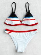 Romwe Striped Detail Triangle Bikini Set