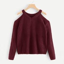 Romwe Cold Shoulder Solid Jumper