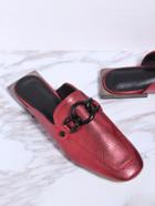 Romwe Red Square Toe Pu Loafer Slippers