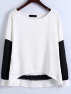 Romwe Black And White Contrast Sleeve High Low T-shirt