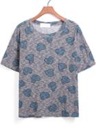 Romwe Grey Short Sleeve Hearts Print T-shirt
