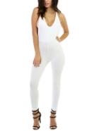 Romwe White Drop Armhole Scoop Back Skinny Cami Jumpsuit