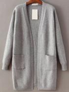 Romwe Grey Open Front Long Cardigan With Pocket