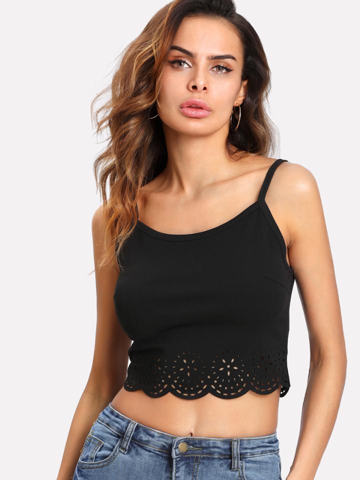 Romwe Scallop Laser Cut Cami Top