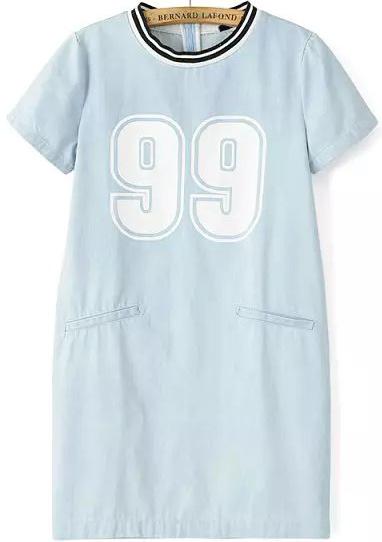 Romwe With Zipper Number Print Denim Dress