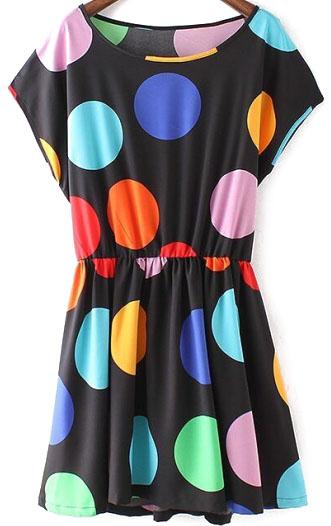 Romwe Short Sleeve Polka Dot Lace Up Dress