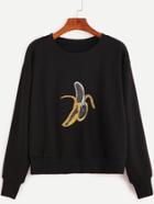Romwe Black Banana Embroidery Sweatshirt