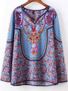 Romwe V Neck Paisley Print Blouse