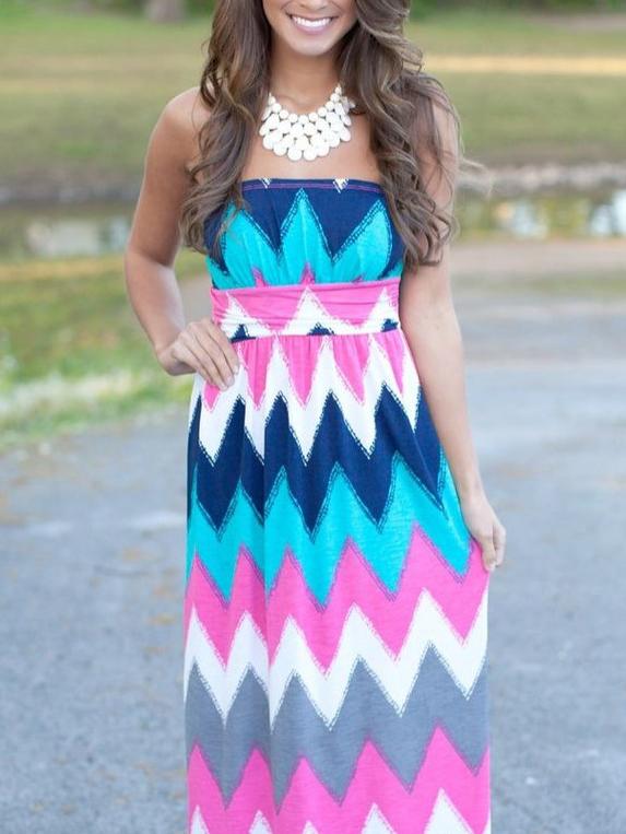 Romwe Straight Across Neck Zigzag Maxi Red Dress