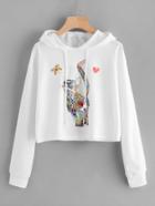 Romwe Colorful Cat Print Hooded Sweatshirt