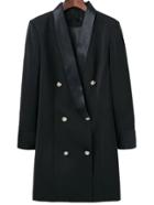 Romwe Black Shawl Collar Double Breasted Long Blazer