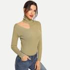 Romwe Asymmetrical High Neck Fitted Sweater