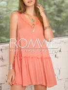 Romwe Orange Red Ruffled Dropped Waist Hem Dress