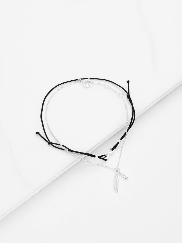 Romwe Leaf Detail Bracelet Set 2pcs