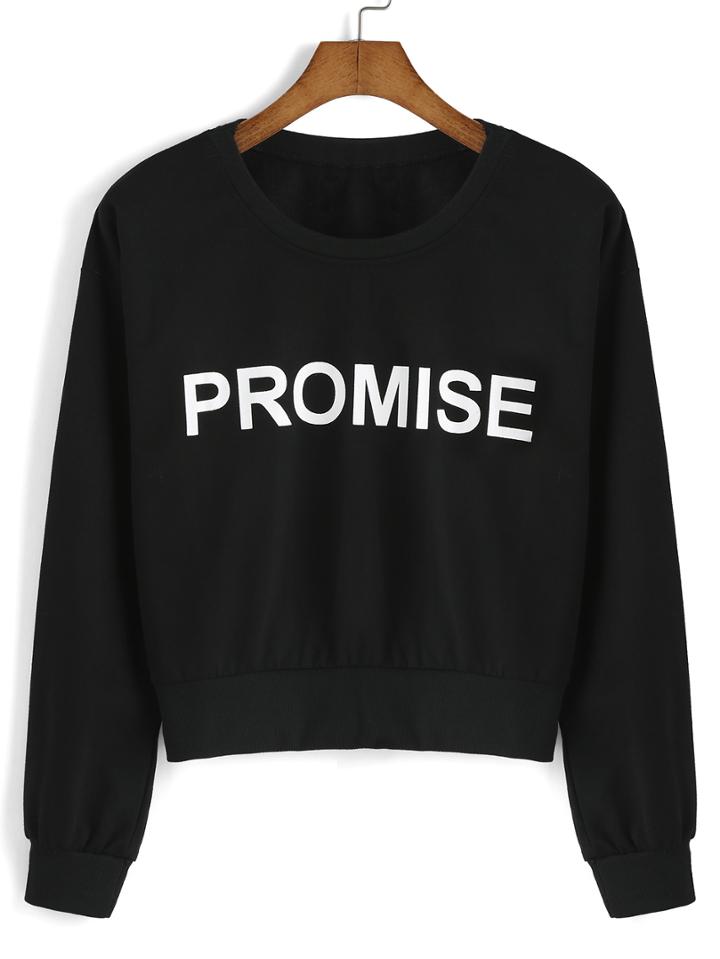 Romwe Round Neck Letter Print Sweatshirt