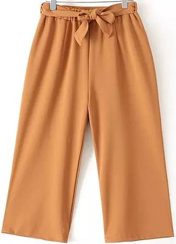 Romwe With Belt Straight Chiffon Yellow Pant
