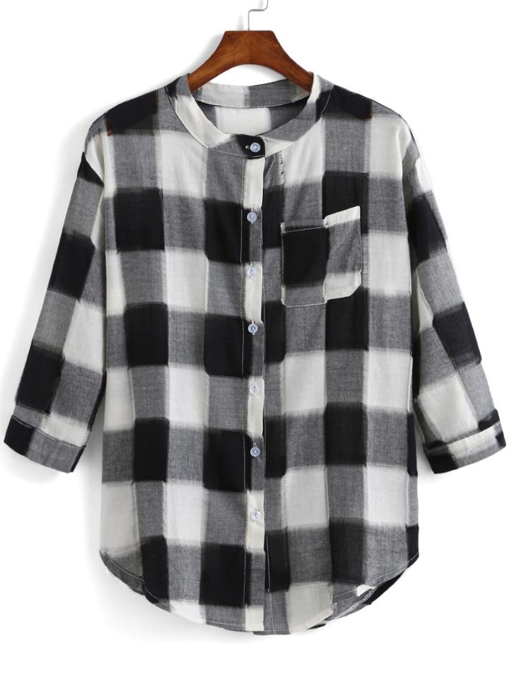Romwe With Pocket Plaid Blouse