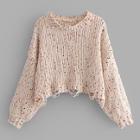 Romwe Drop Shoulder Crop Frayed Sweater