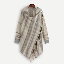 Romwe Fringe Decoration Poncho Jumper