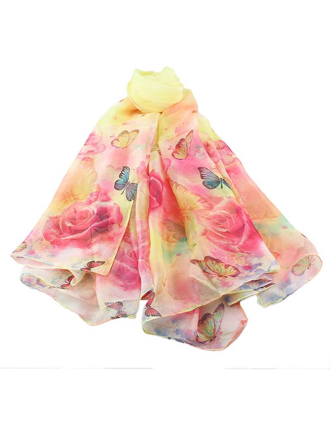 Romwe Yellow Artificial Silk Printed Scarf