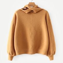 Romwe Drop Shoulder Criss-cross Solid Jumper