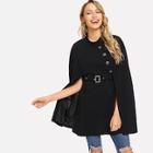 Romwe Belted Button Decorated Cape