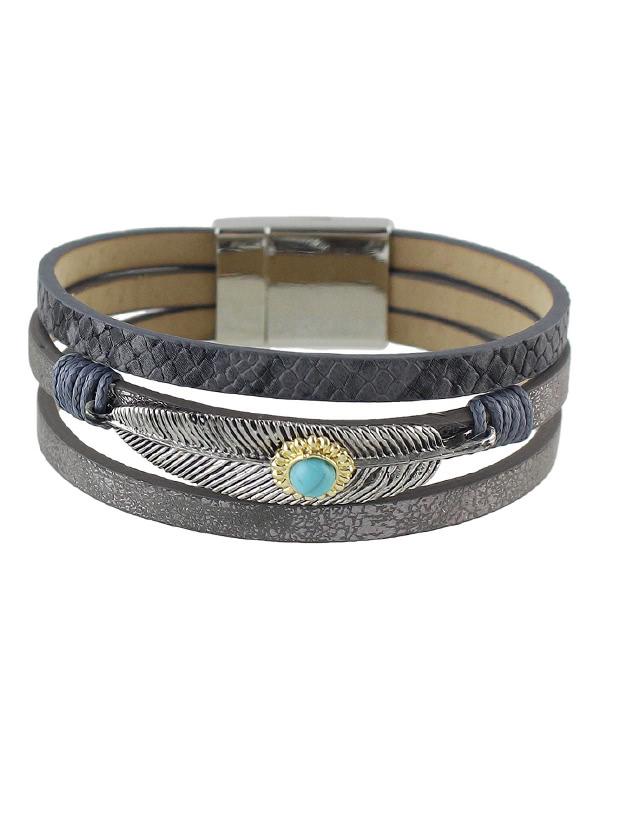 Romwe Multilayer Wristband Pu Leather Wrap Bracelets