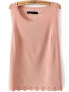 Romwe Round Neck Scalloped Hollow Pink Vest