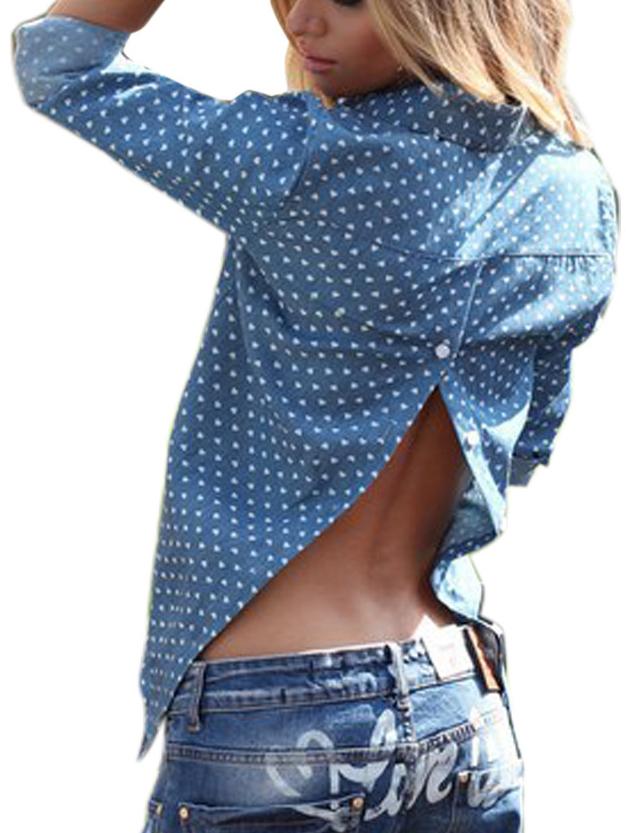 Romwe Lapel Polka Dot Slit Blouse